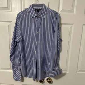 Banana Republic XL 100% Cotton Fitted Blue and White Striped Dress Shirt